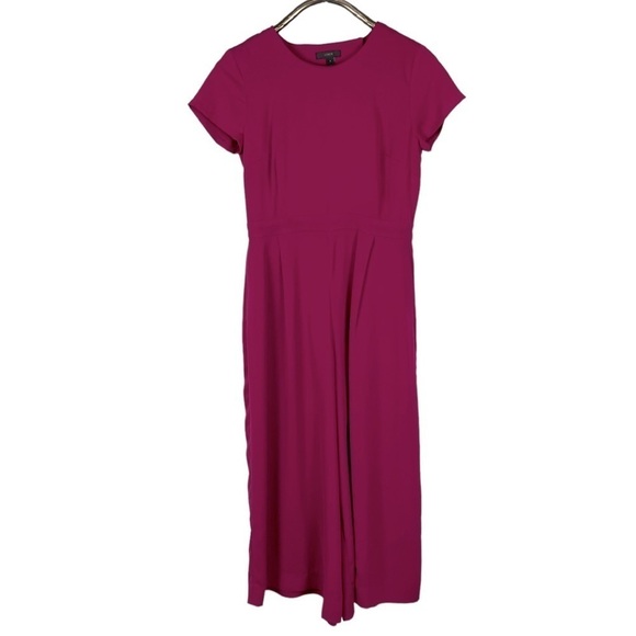J. CREW DRAPEY WRAP BACK DEEP BERRY PINK WIDE LEG CROPPED SHORT SLEEVE JUMPSUIT - Picture 2 of 13